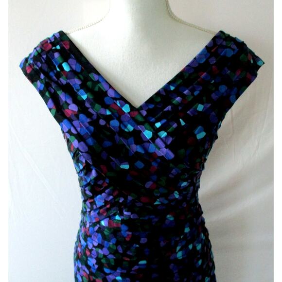 London Times Women's Multi Color Sleeveless Lined Stretch Zip Back Dress Size 8 - Picture 2 of 9